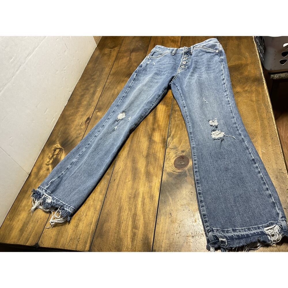 We The Free Jeans Womens Size 26 Blue Denim Skinny Distressed Raw Hem Button Fly